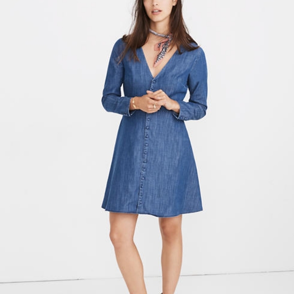 MADEWELL Chambray Button Front Mini Dress sz 4 - Picture 2 of 9